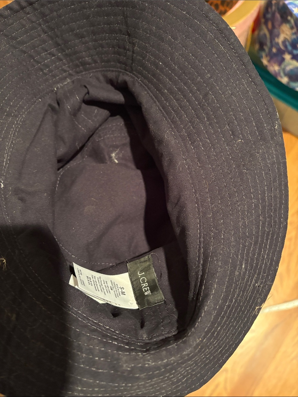 J Crew Floral Print Bucket Hat in Navy and Cream - Picture 2 of 2